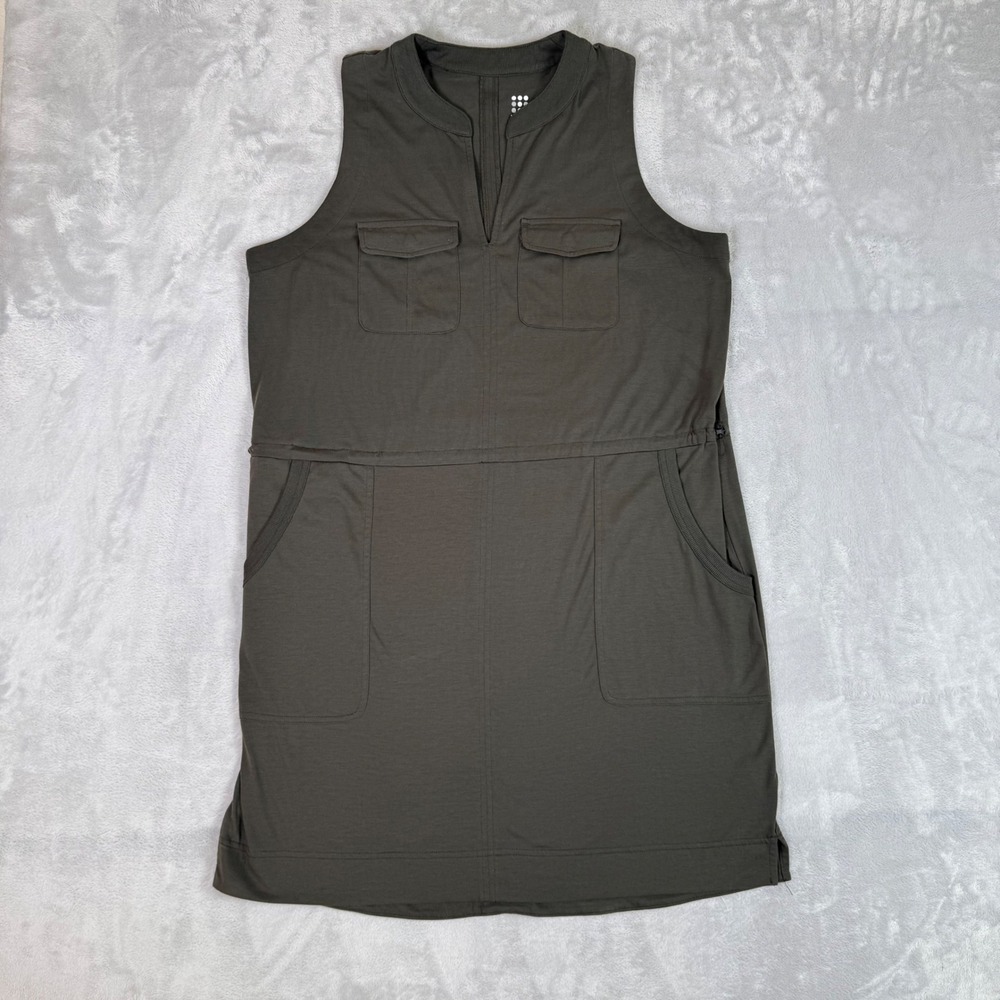 Title Nine Dress Womens Large Olive Green Sleeveless Racerback Pockets Sporty